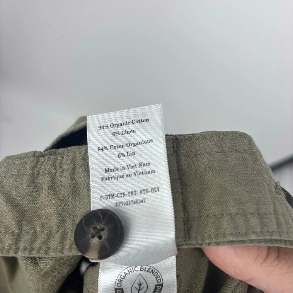 Everlane Fatigue Barrel Pant Womens 2 Olive Green Organic Cotton Linen Utility